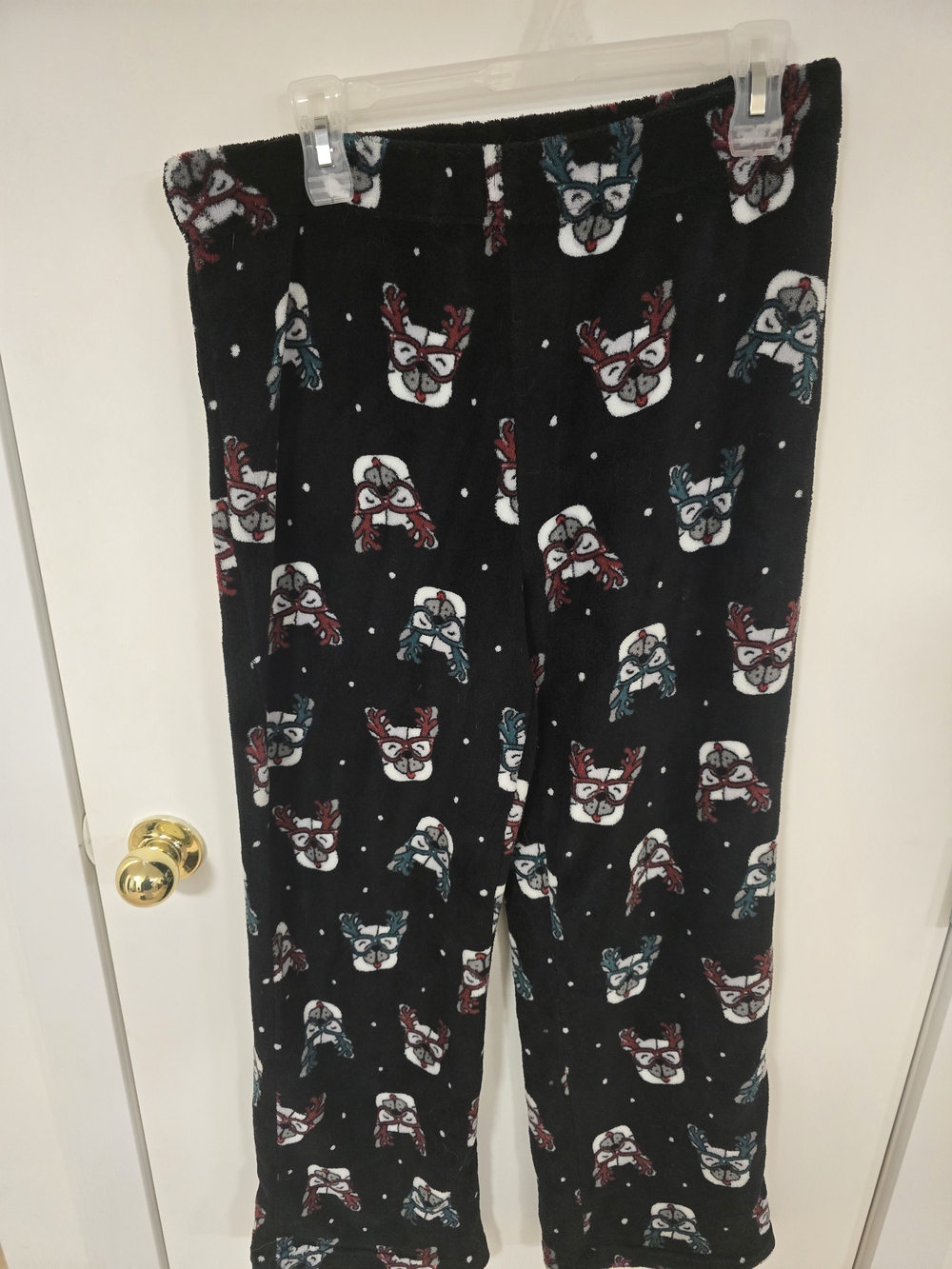 Ardene Black Plush Holiday Reindeer Pajama Pants with Red & Teal Accents